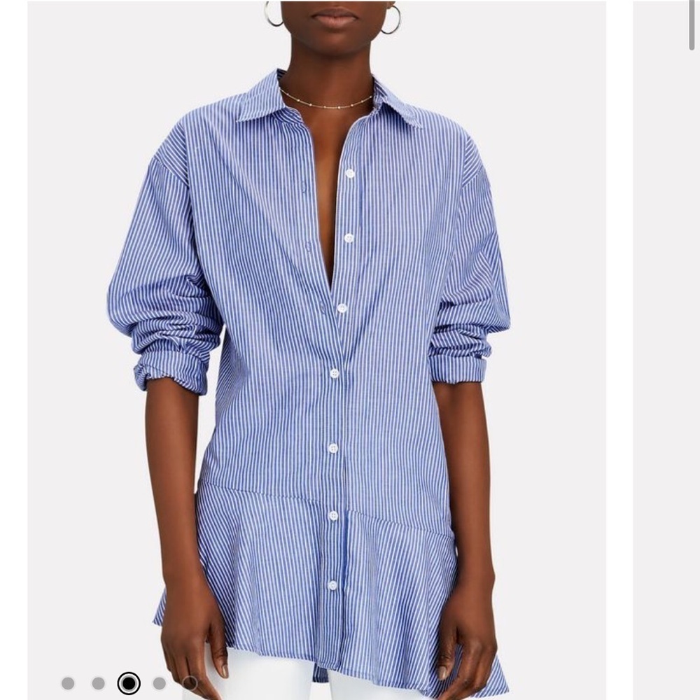 VERONICA BEARD Gilda Asymmetrical Striped Poplin Shirt - Picture 7 of 9